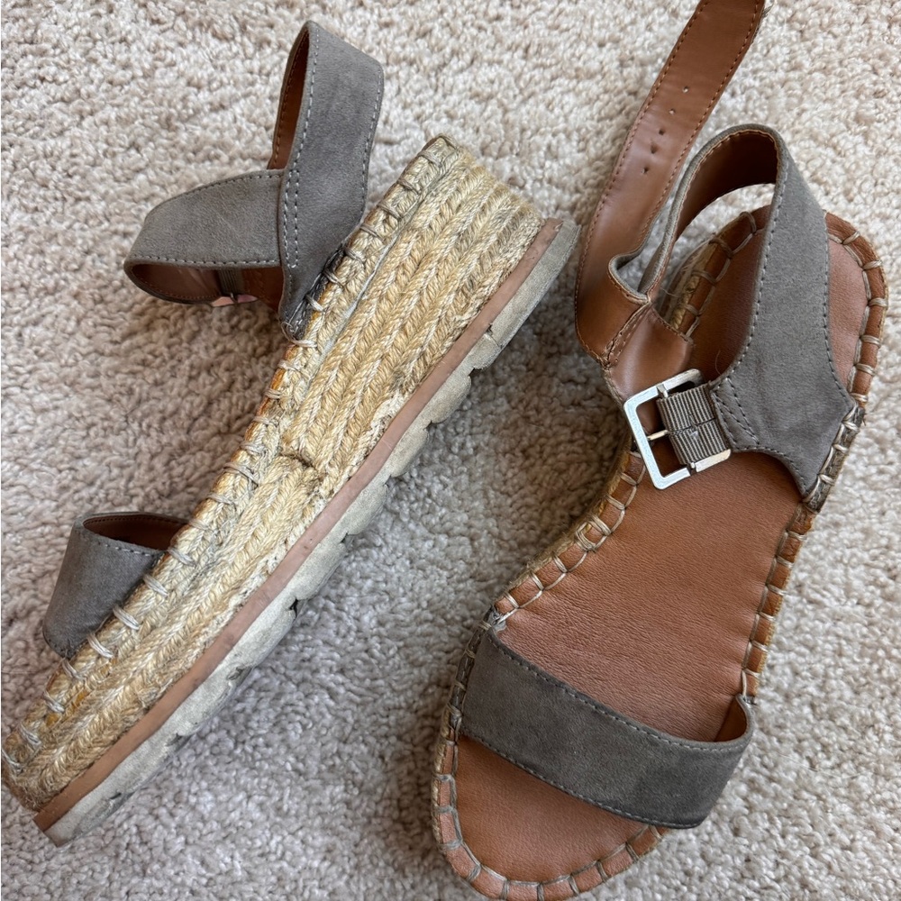 SOLD Universal Thread Olive Suede Espadrille Wedge Sandals Buckle Adjustable